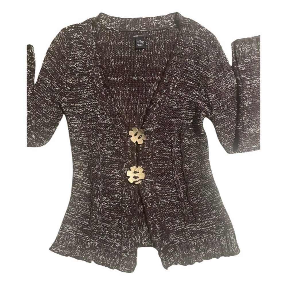 BCBGMAXAZRIA Cardigan Sweater Caitlin Brown Multi Colored Ruffled Edges Size MED - Picture 9 of 9